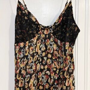 Free People Multicolor Floral Cami with Black Lace